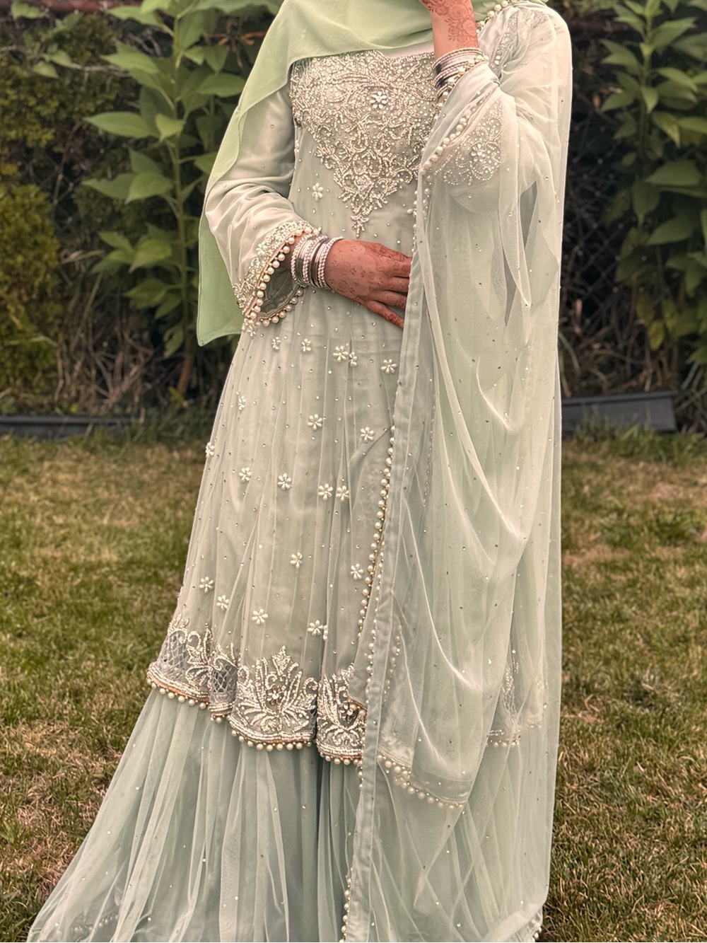 Elegant Embroidered Women’s Dress in Sage Green